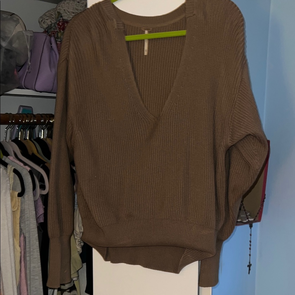 Free People V-Neck Sweater in Brown